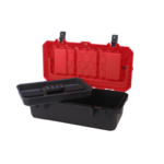 red toolbox open with compartments